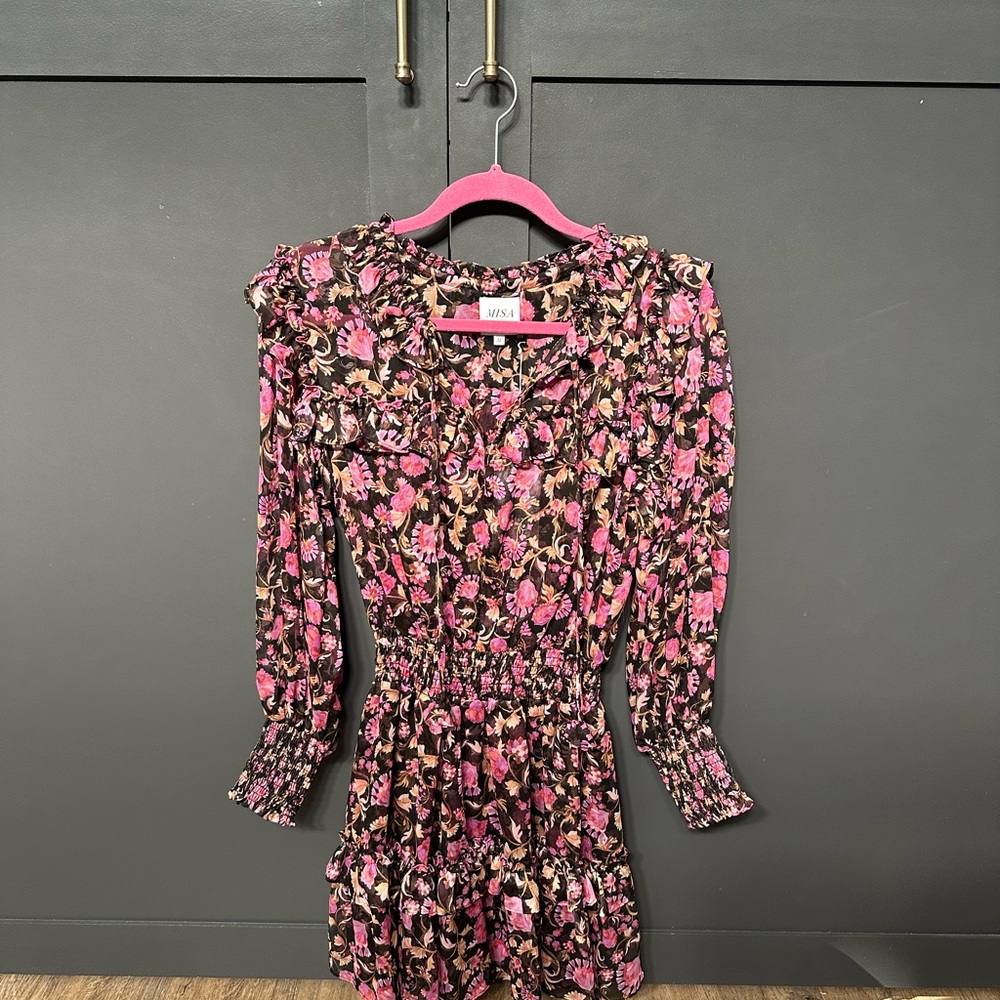Misa Los Angeles Pink and Brown Floral Long Sleeve Dress - Picture 6 of 6